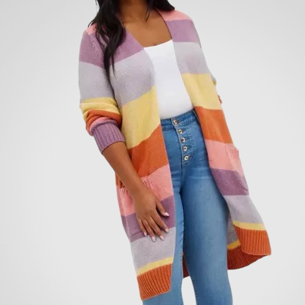 EUC Torrid Striped Open Front Long Line Cardigan Size 3X